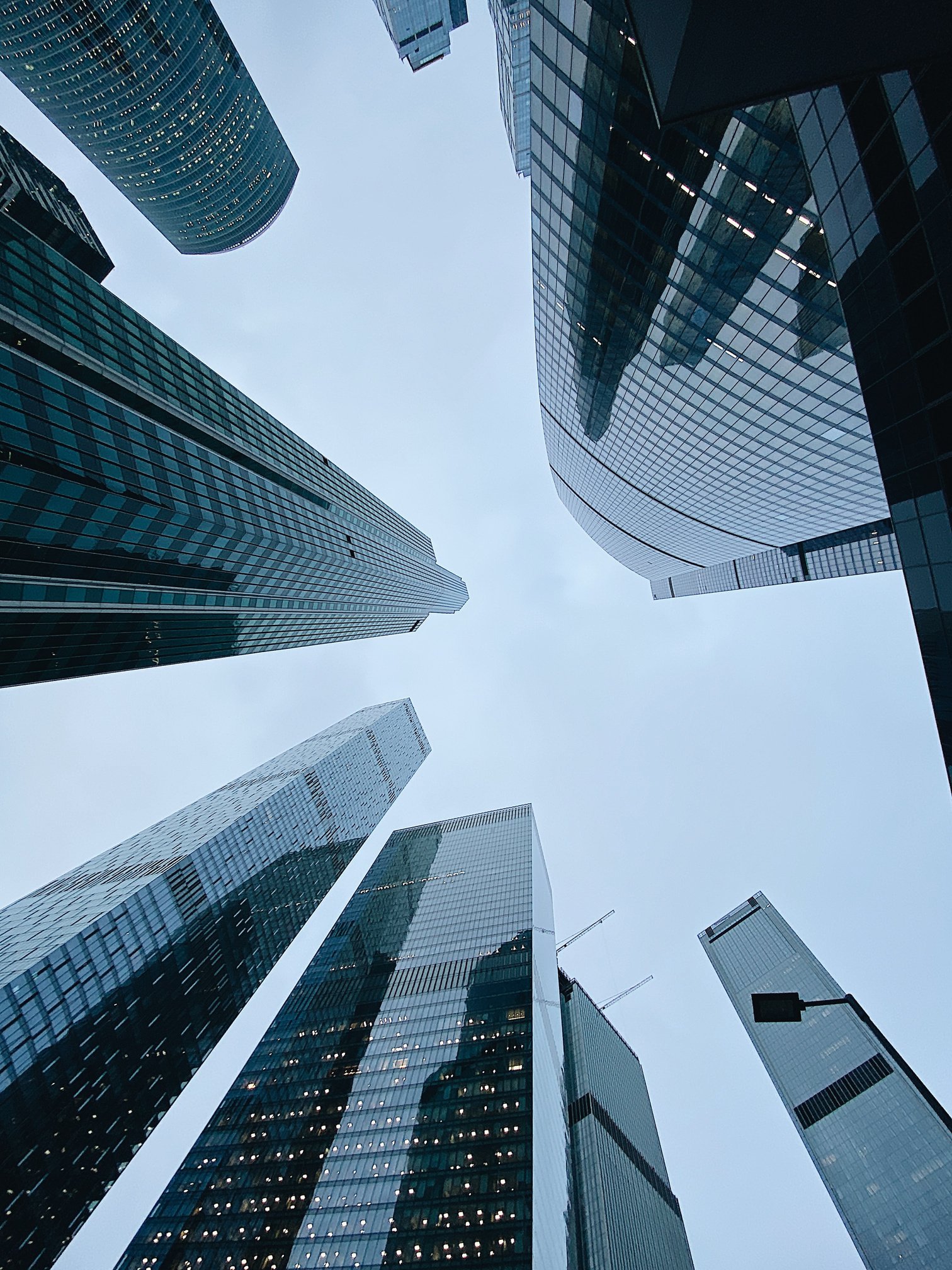 Contemporary skyscrapers with glass facades in downtown